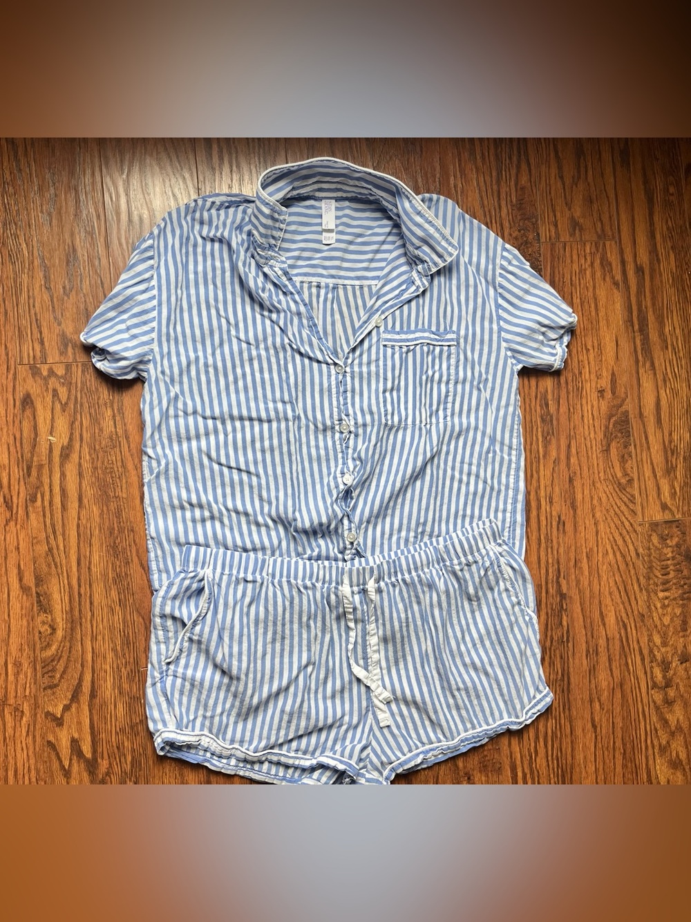 Stars Above- Light Blue & White Striped Short Pajama Set XL Top & XXL Bottoms